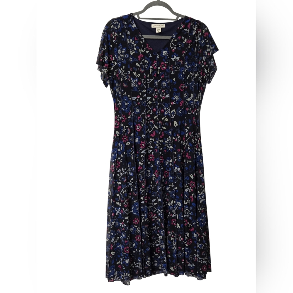 COLDWATER CREEK SZ M ABSTRACT FLORAL PETAL MESH MIDI STRETCH DRESS cottagecore
